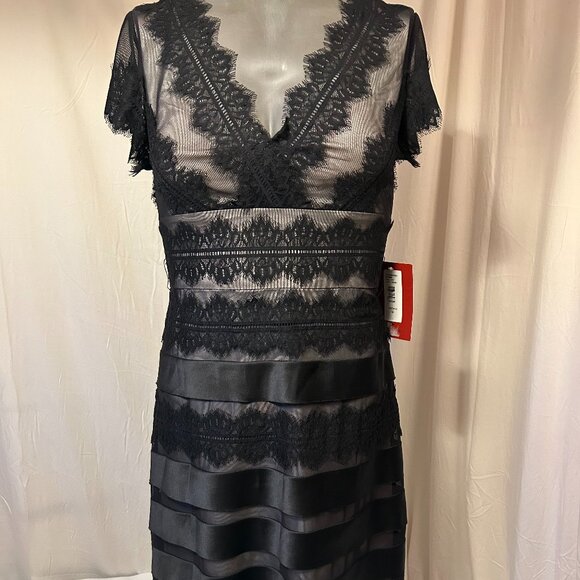 (NWT) Elegant Cocktail Dress; Lace & Satin Accents From JS Collection (Size 10) - Picture 2 of 10